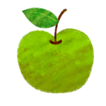 葉っぱ付きの青リンゴ・梨のイラスト　絵本風　ⒸAtelier Funipo